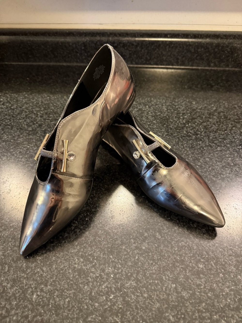 Nine West: Pointed Dress Shoe with Rhinestone in Metallic